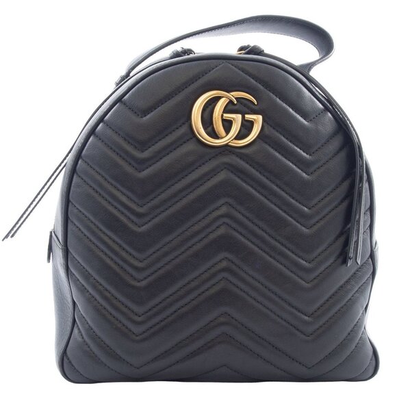 GUCCI Black Leather GG Marmont Backpack - Picture 1 of 10
